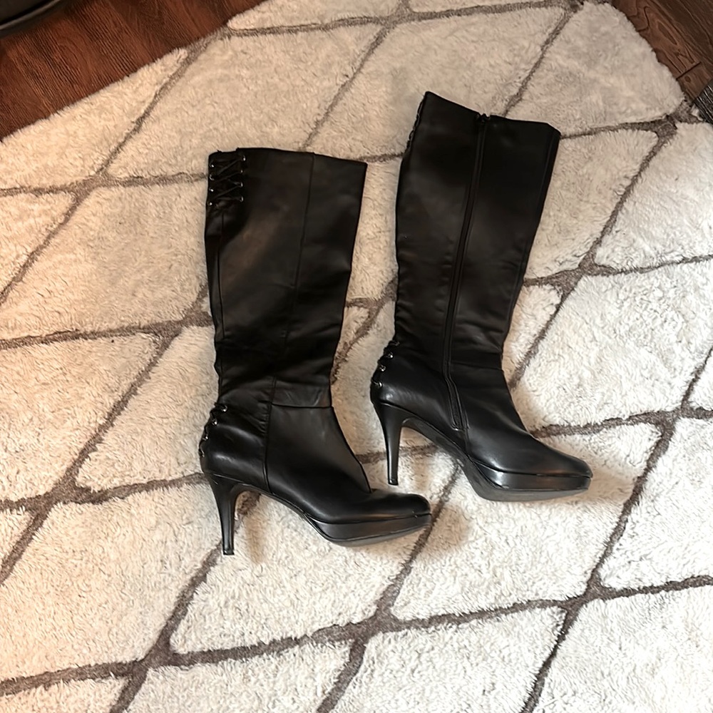 Black leather stiletto boots